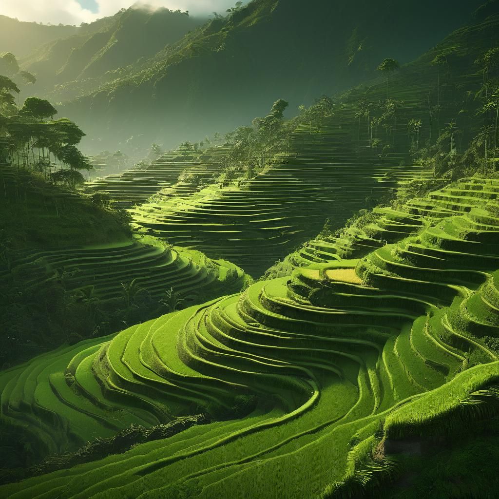 Lush Rice Terraces of Sulawesi: A Matte Painting