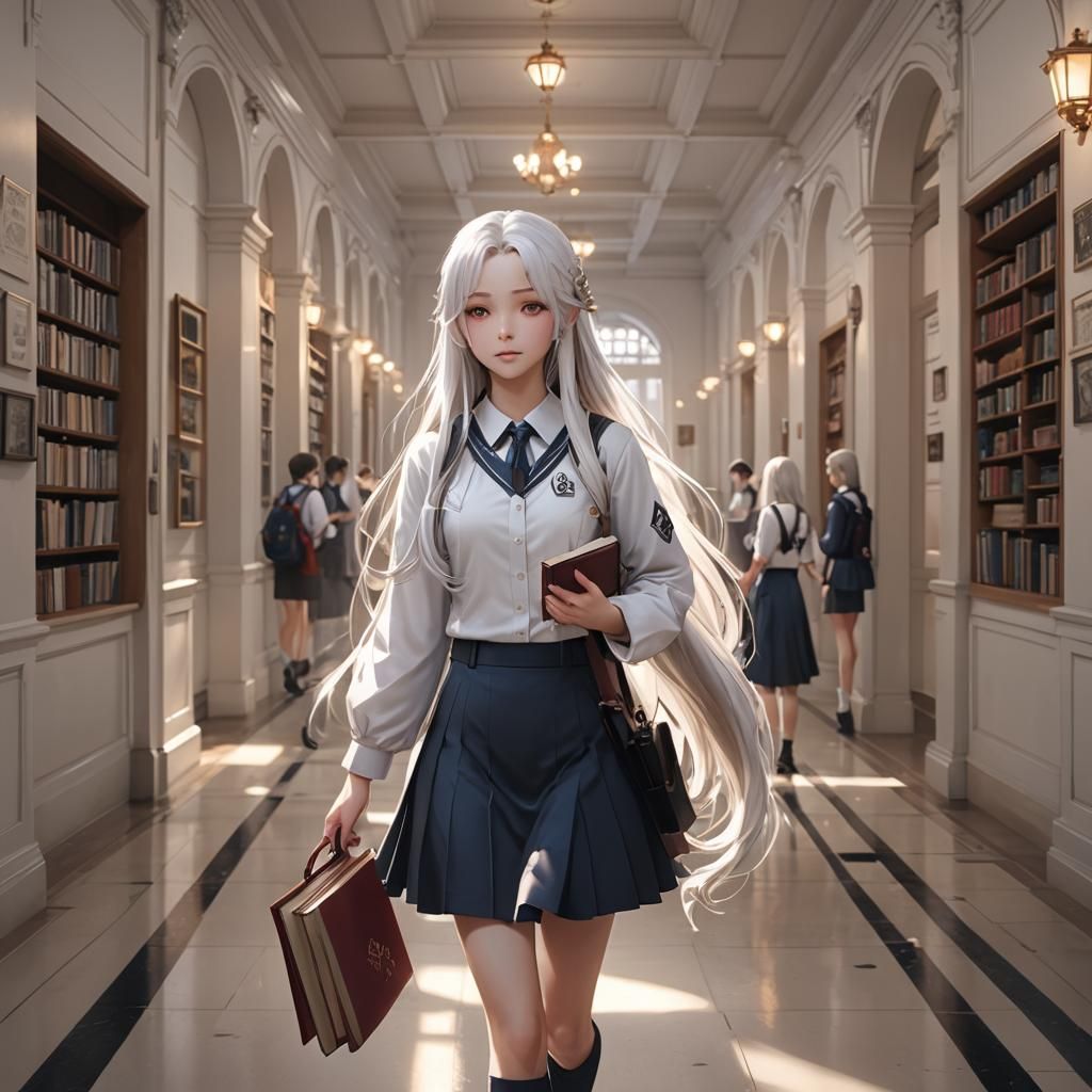 A Girl Walking Down A Prestige School Hallway