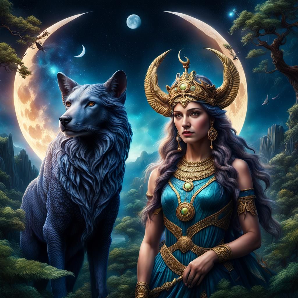 Vibrant Close-Up of Goddess Artemis as Digital Painting