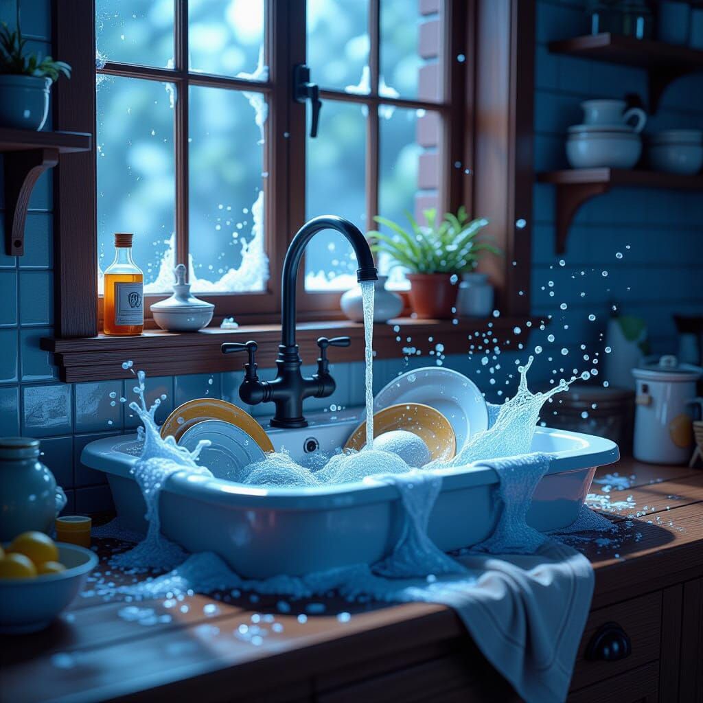 Magical Sink Washes Dishes Autonomously in Fantasy Art