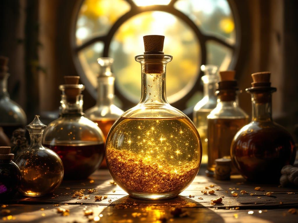 Magical Potion Bottle Bathed in Sunlight