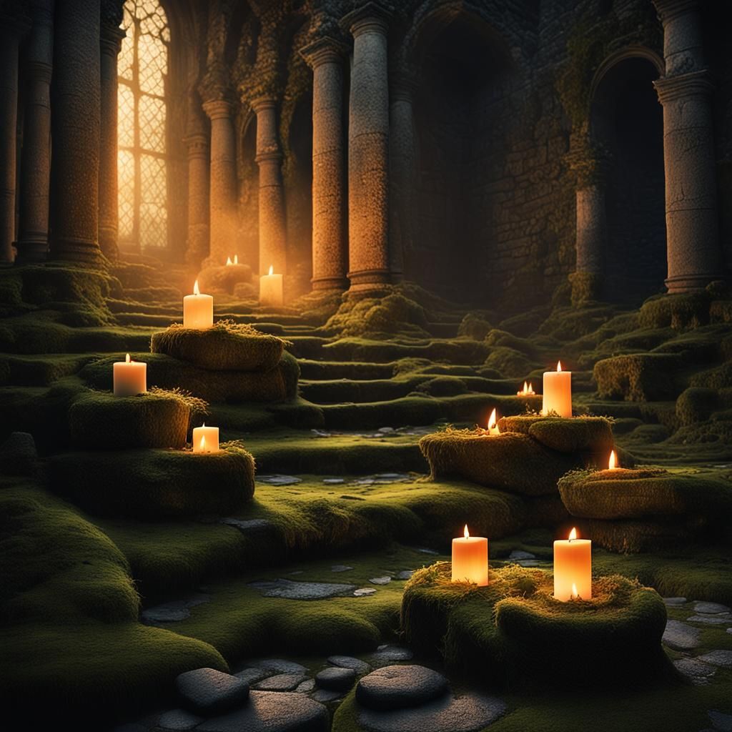Candlelit Solace in Ancient Ruins