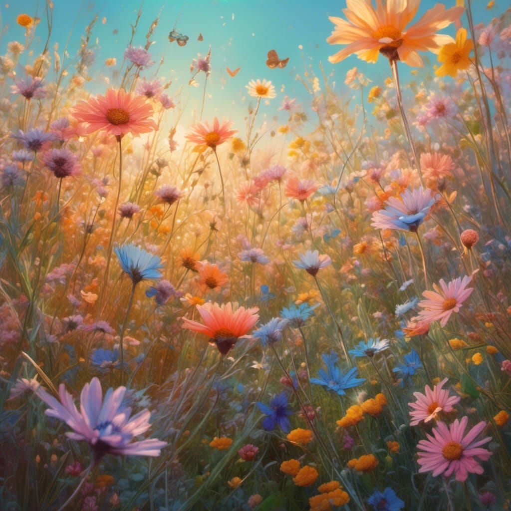 Hyperrealistic Pastel Summer Meadow in Splash Art Style