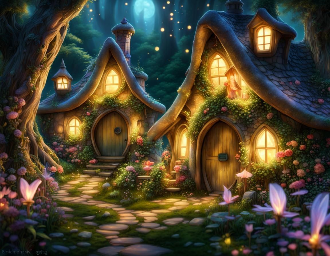 Enchanted Fairy Village with Magical Lighting
