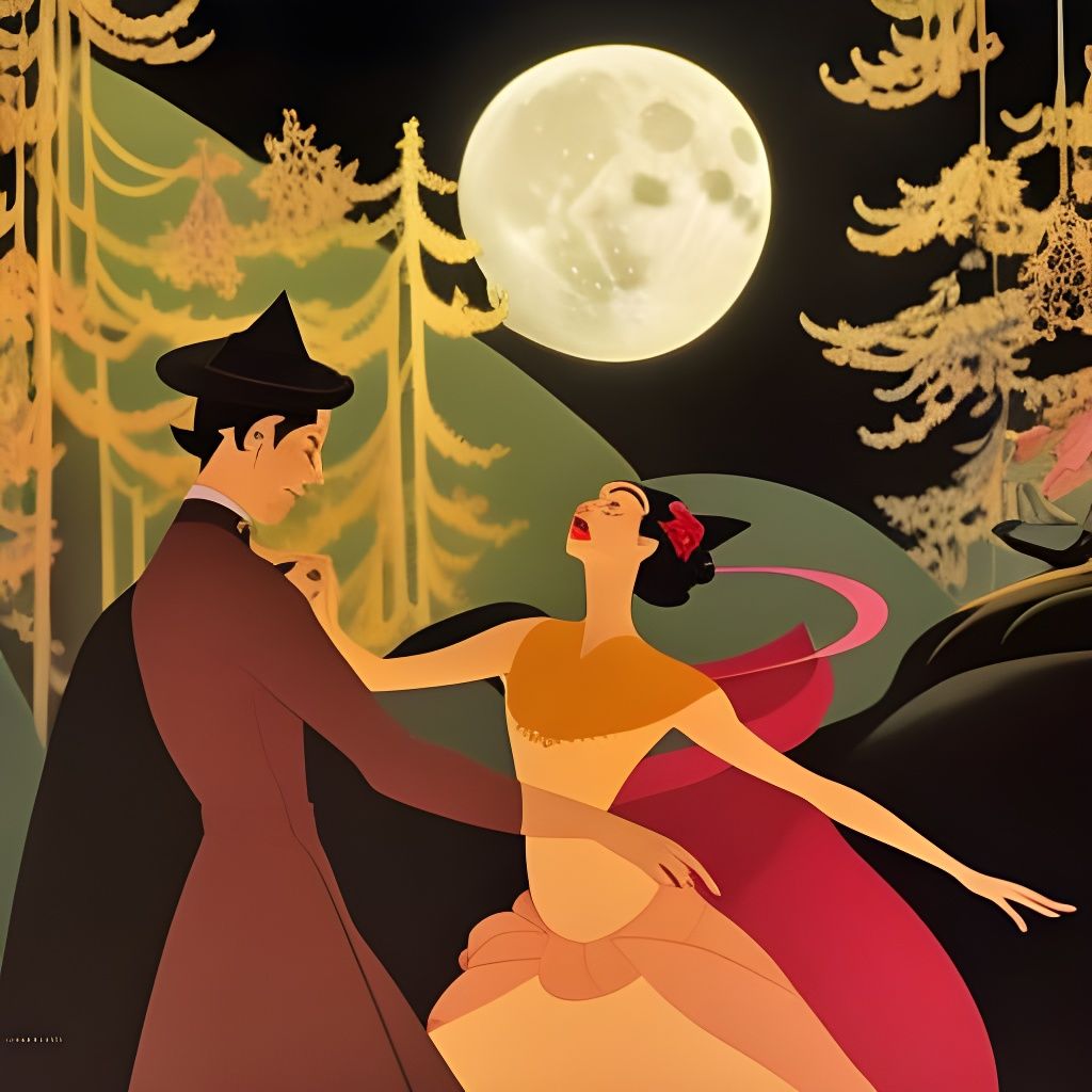 Passionate Tango Dance in Moonlit Forest