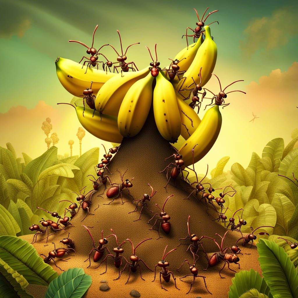 Ant Teamwork: Surreal and Hyper-Detailed Scene