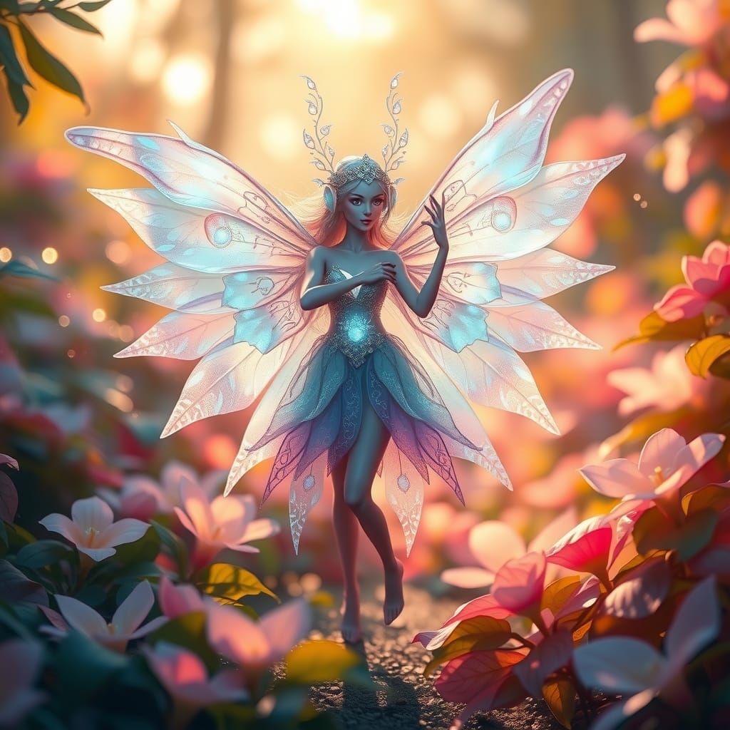 Bioluminescent Fairy in Dreamlike Forest: Digital Art