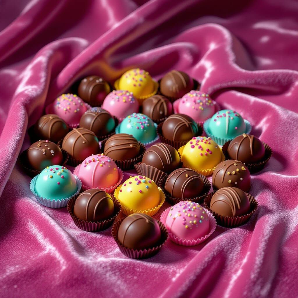 Luxurious Feastables Chocolates on Velvet, Playful Lighting