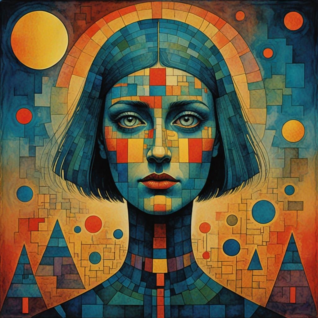 Mysterious Lady in Warm Optic Illusion, Inspired by Beksińs...