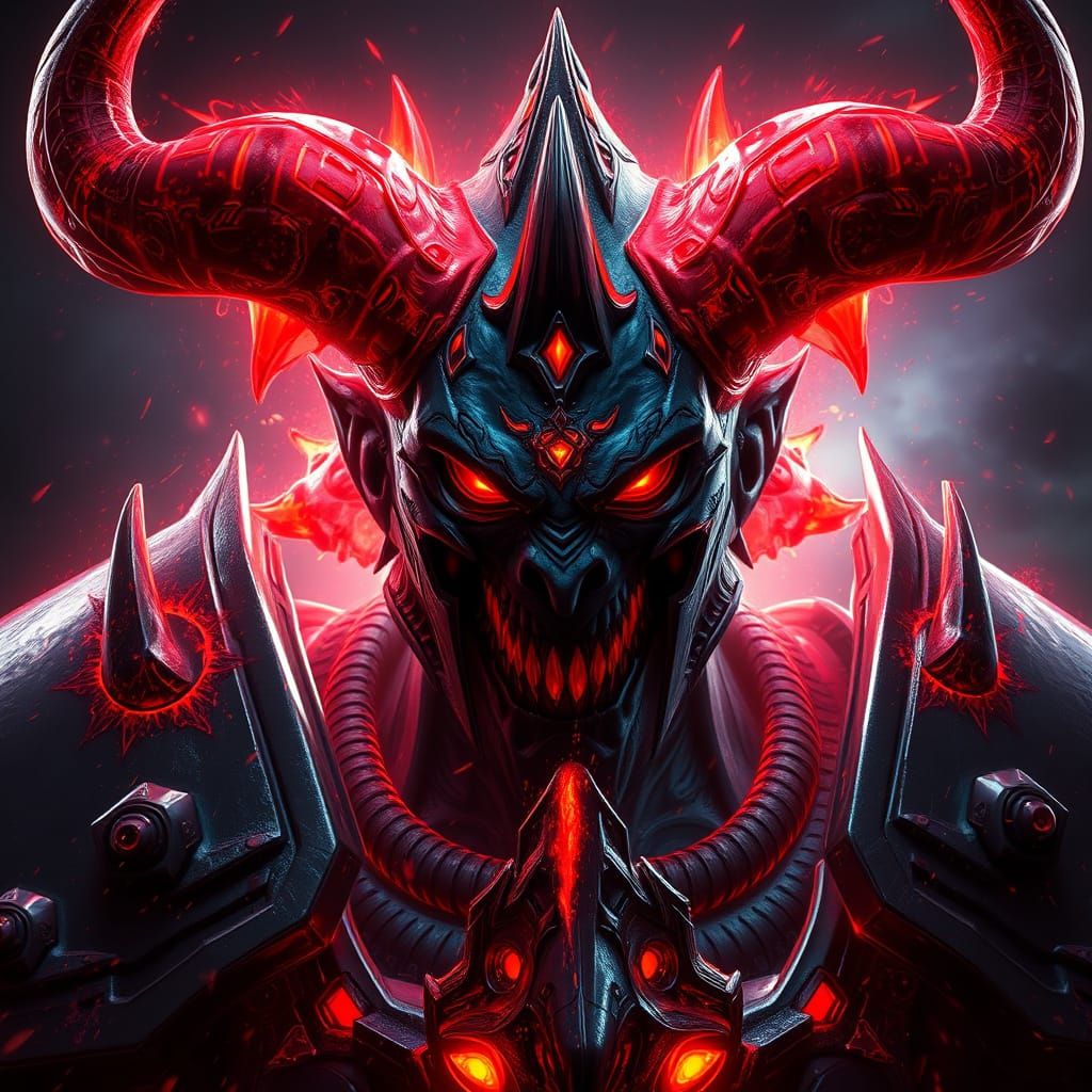 Gothic Space Demon Portrait in Triadic Colors