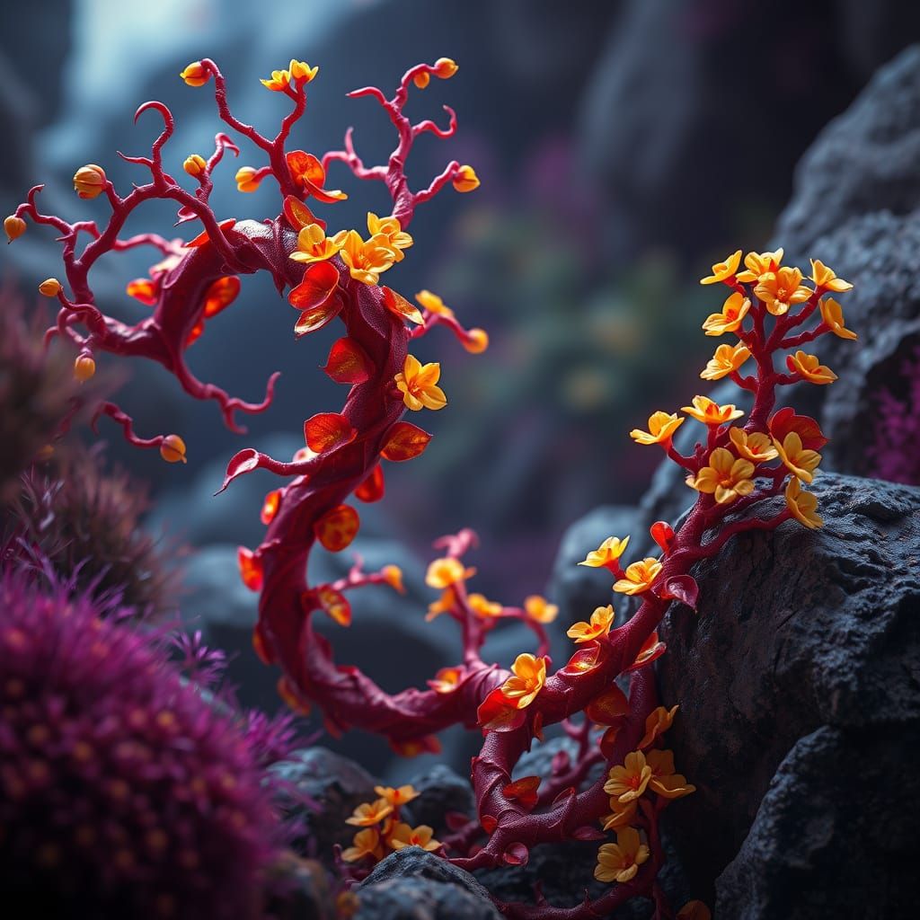 Embervine in Dark Fantasy Landscape, Hyperdetailed 8K