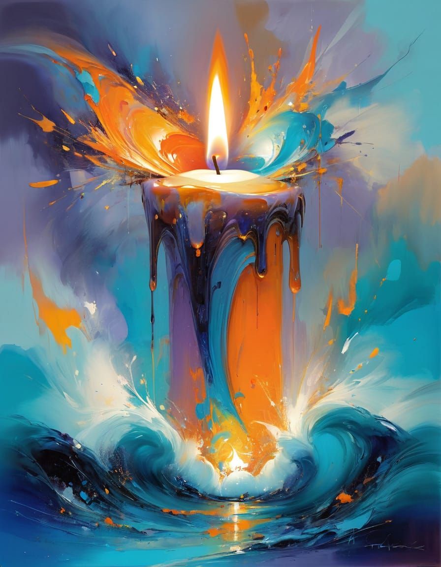 Melting Candle Under a Swirling Sky as Impressionist Paintin...