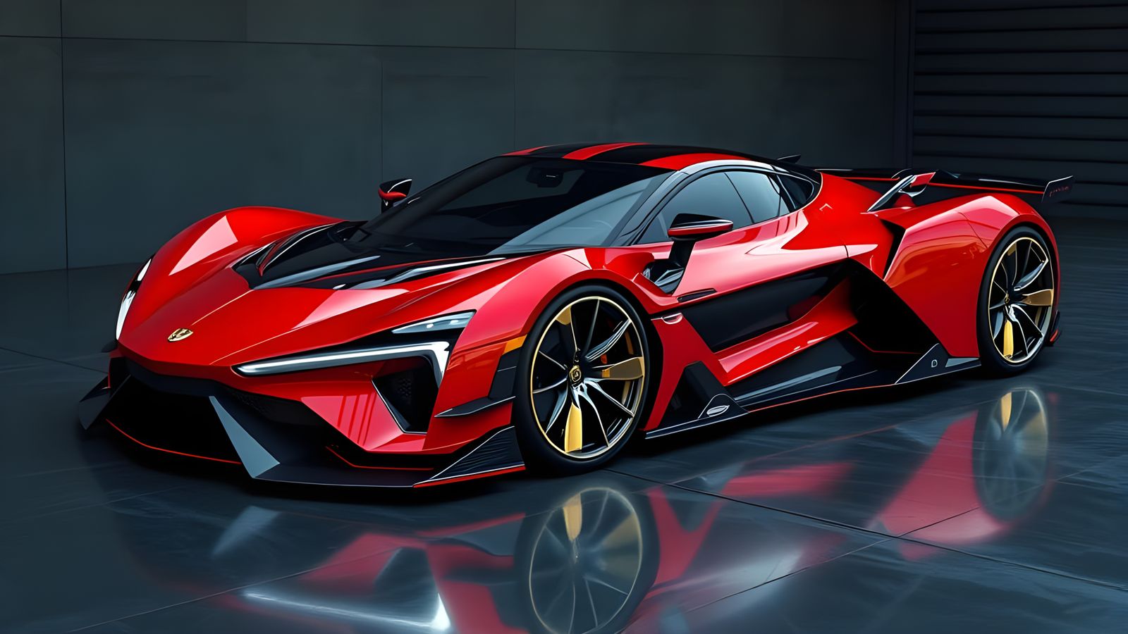 Hypercar with Red and Black Aerodynamic Design in Futuristic...