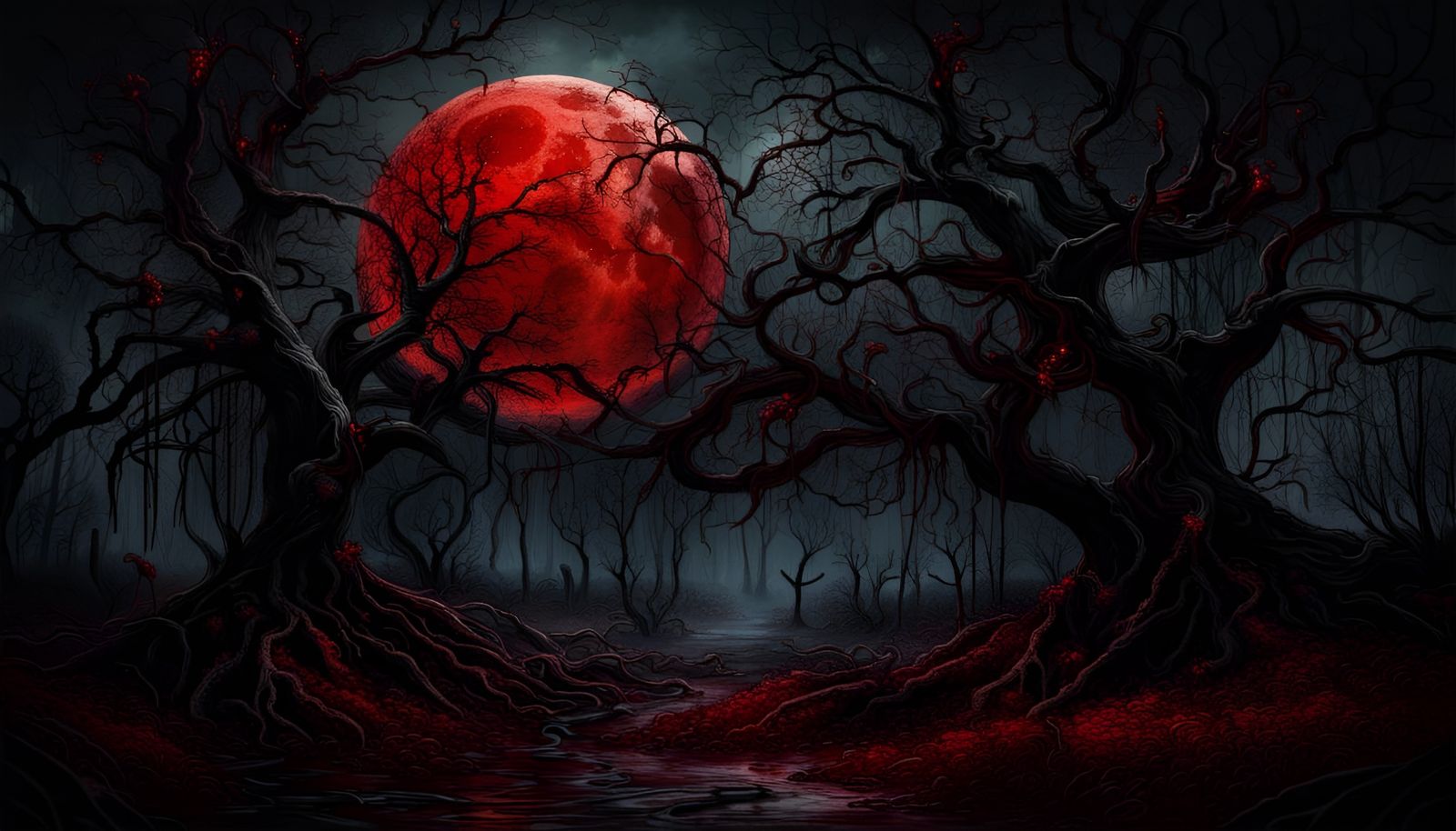 Gothic Witching Hour Under a Blood Red Moon