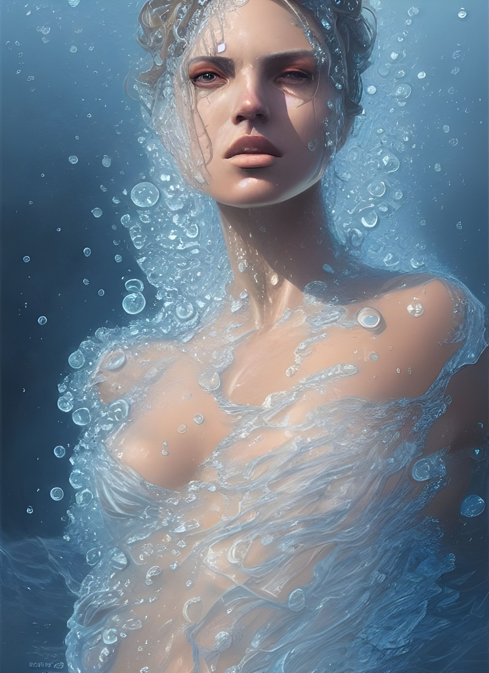 Water Dress: Hyperrealistic Digital Illustration of a Woman