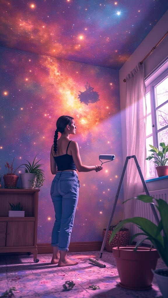 A Girl's DIY Delight in Cosmic Holographic Style