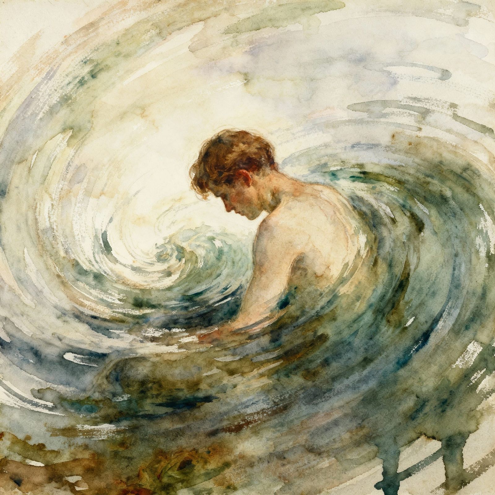 Muted Watercolor Figure of Stress and Boredom