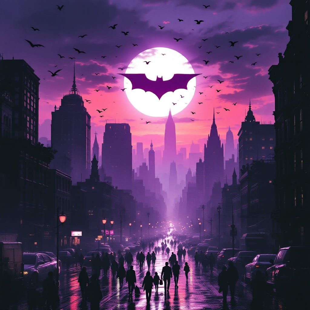 Breathtaking Metropolis Skyline at Sunset, Birds in Flight,...