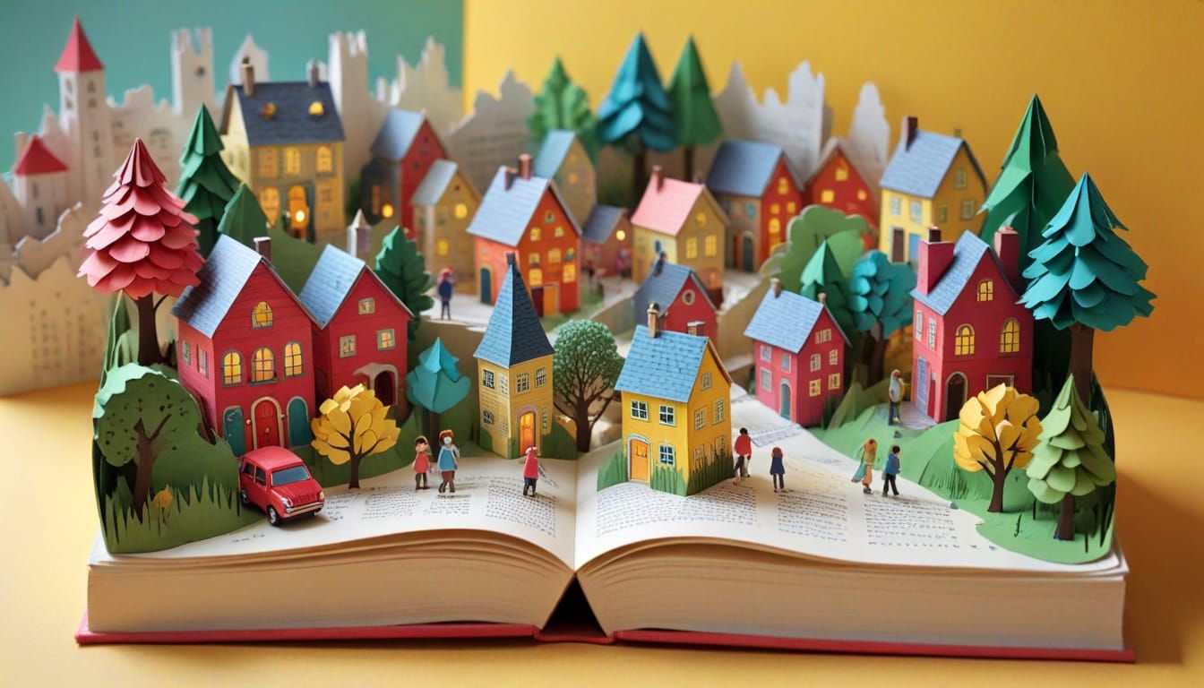 Whimsical Papercraft Village Inside a Giant Storybook