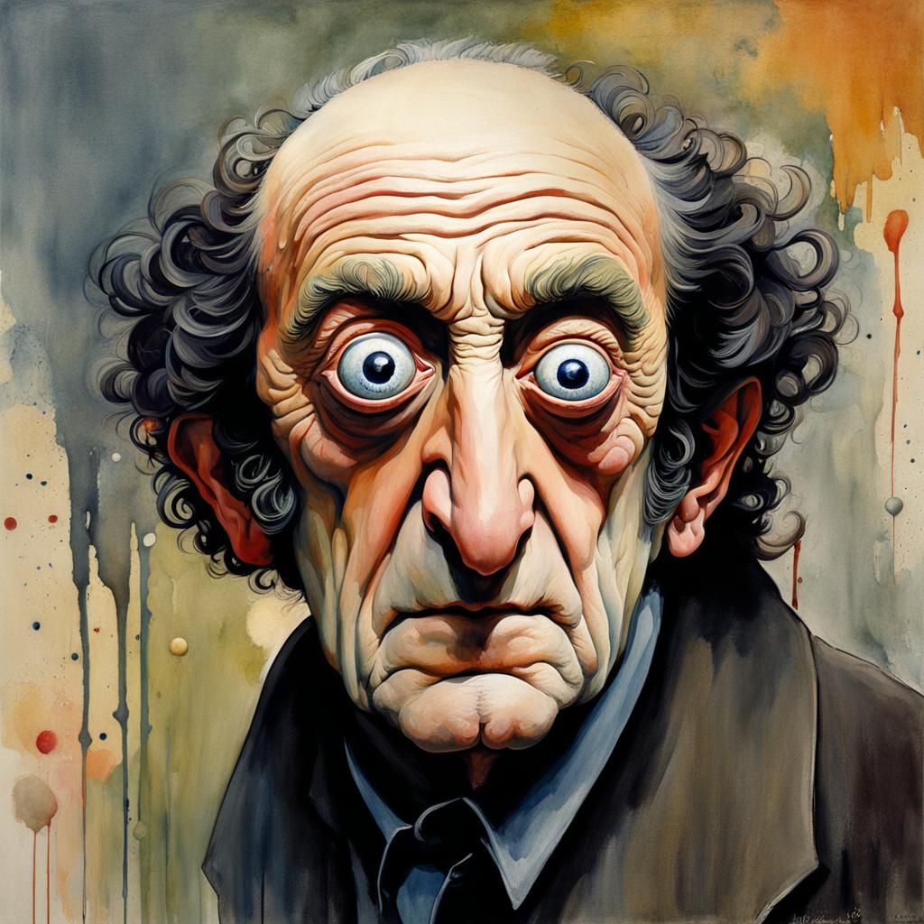 Expressive Googly-Eyed Man Portrait in Watercolor Style