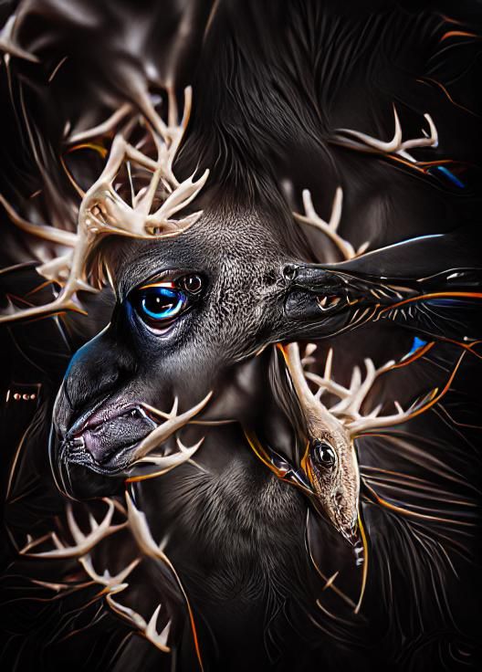Carrion Crow Caribou Hybrid Portrait
