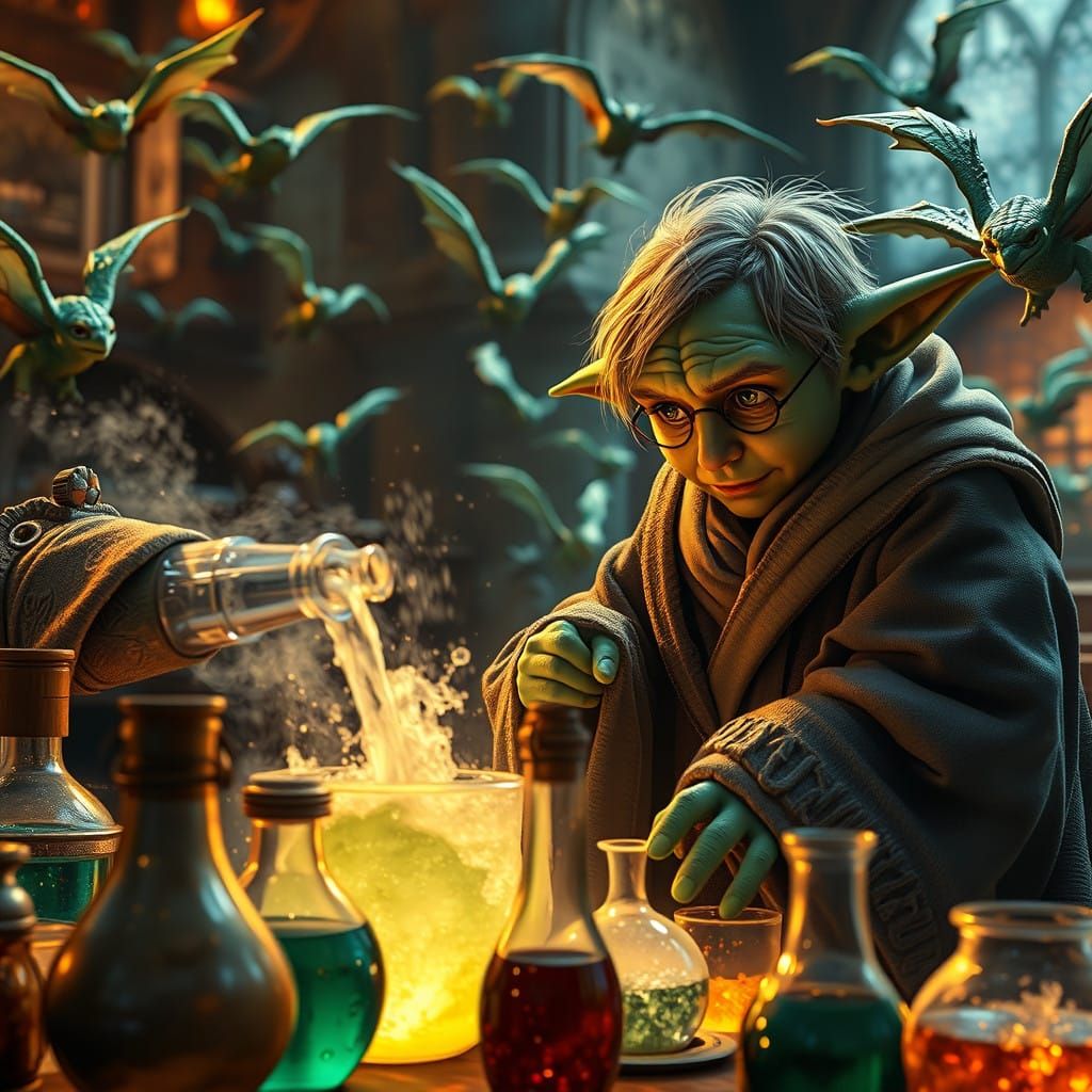 Harry Potter and Mini Yoda in a Magical Potion Scene with Dr...
