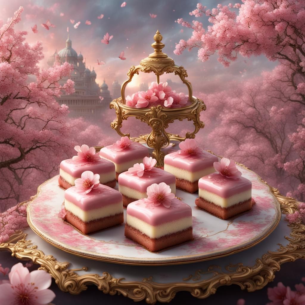 Cherry Blossom Petit Fours in Rococo Style