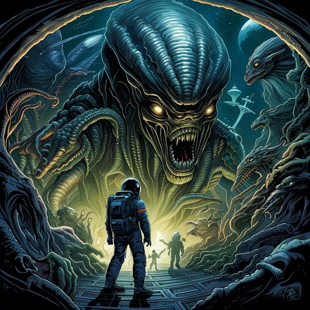 Humans vs Aliens Space Battle, Comic Book Art