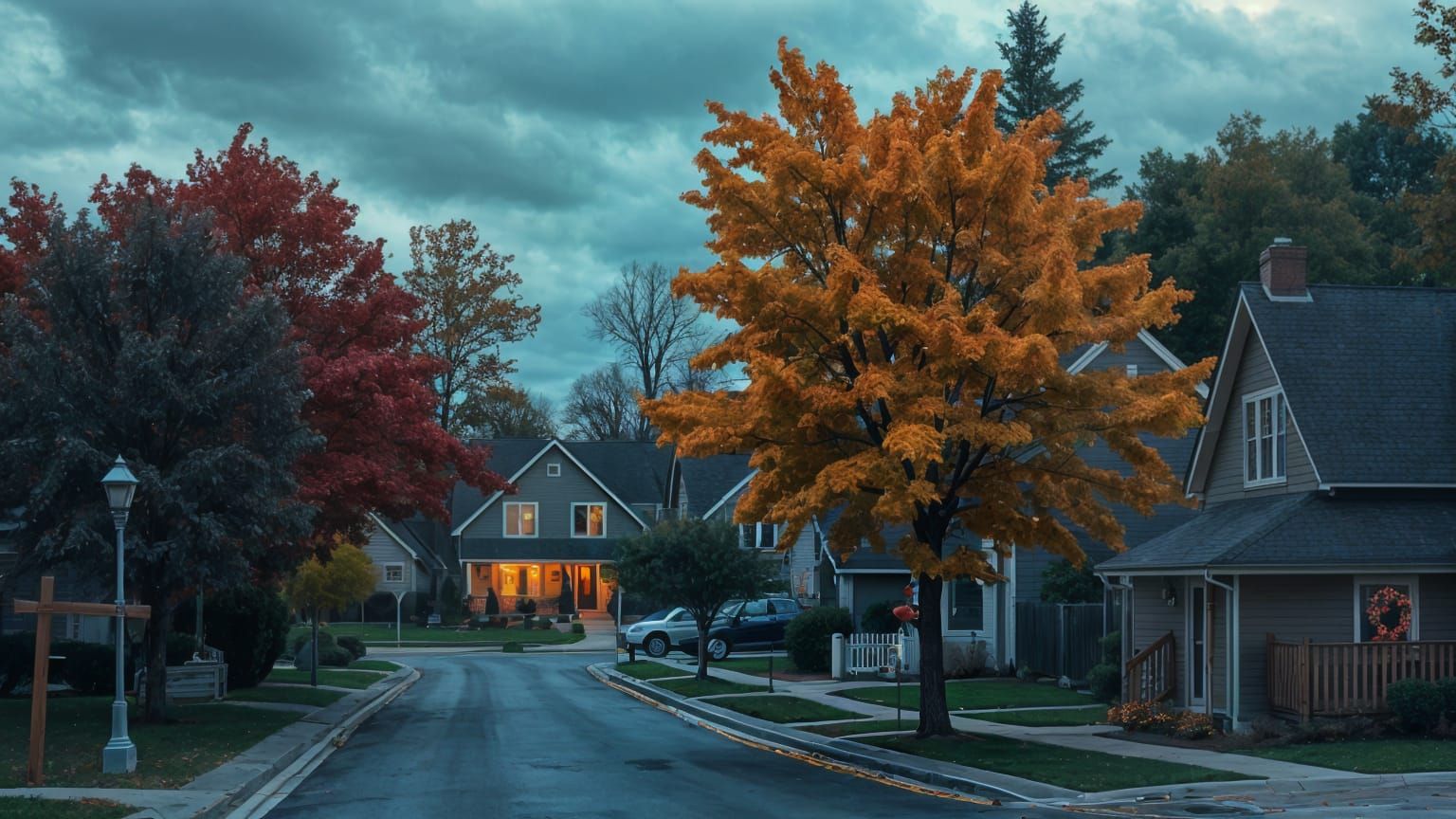 Stormy Autumn Evening in 90s Suburban Neighborhood