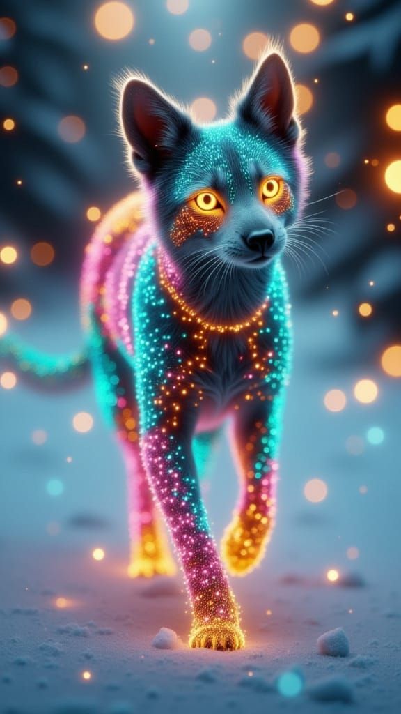 Ethereal Jeweled Dog in Snowy Landscape