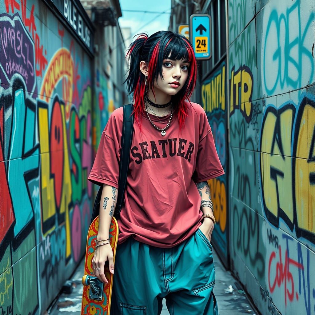 Billie Eilish in Graffiti City: A Polychromatic Portrait