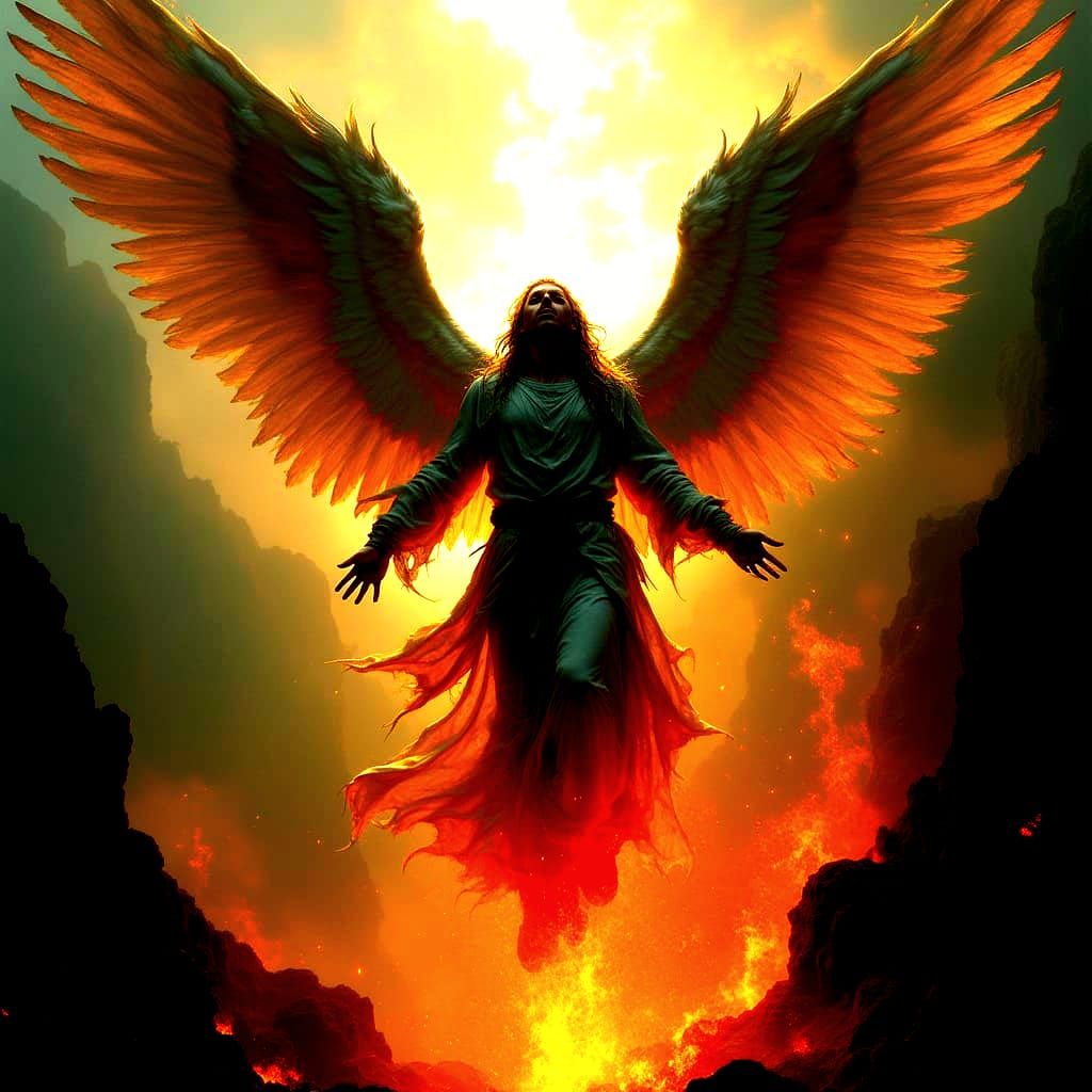 Male Fallen Angel Descends into Hellfire