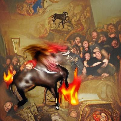 Demonic Horse in Renaissance Painting Style