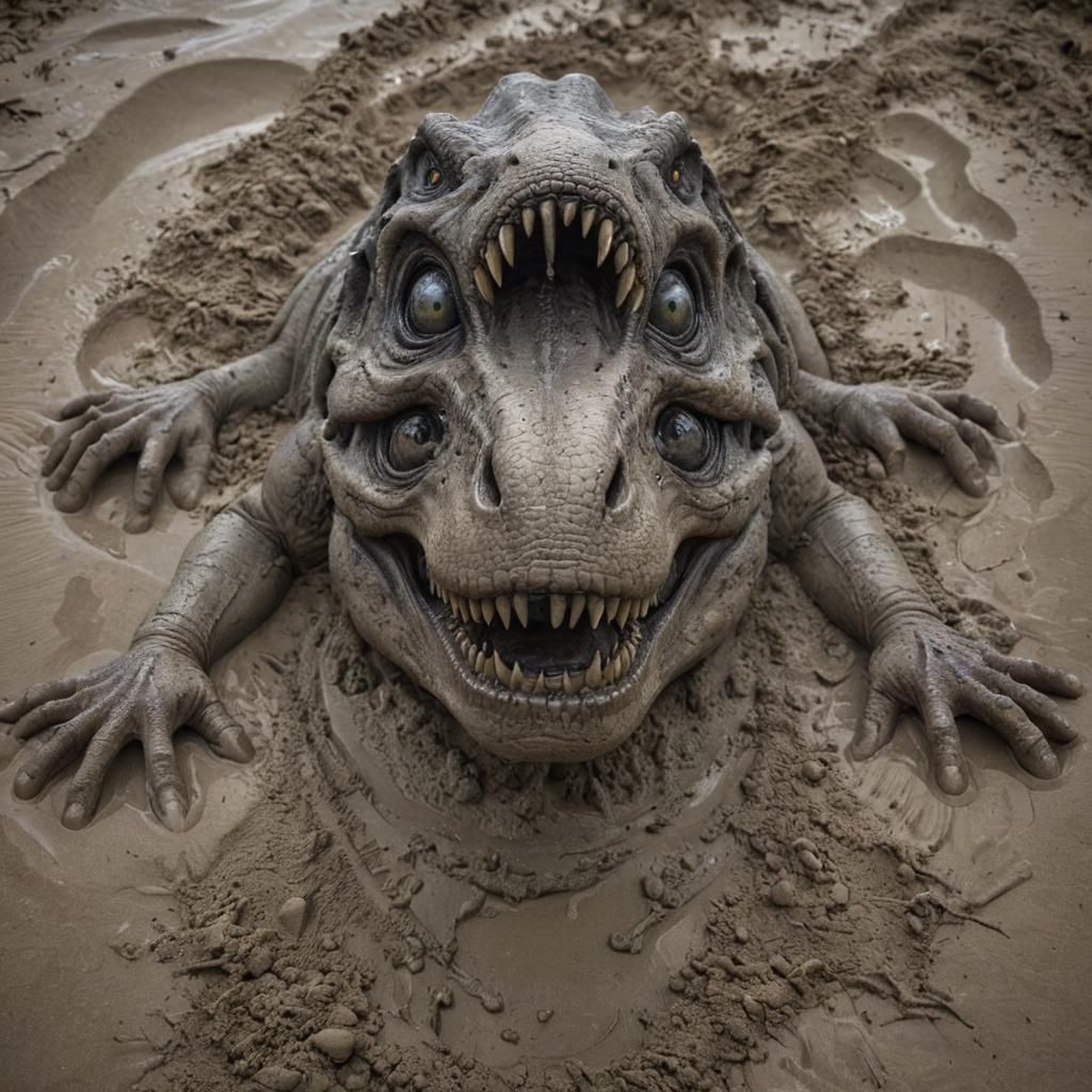 Surreal Three-Eyed T. Rex Face in Twilight