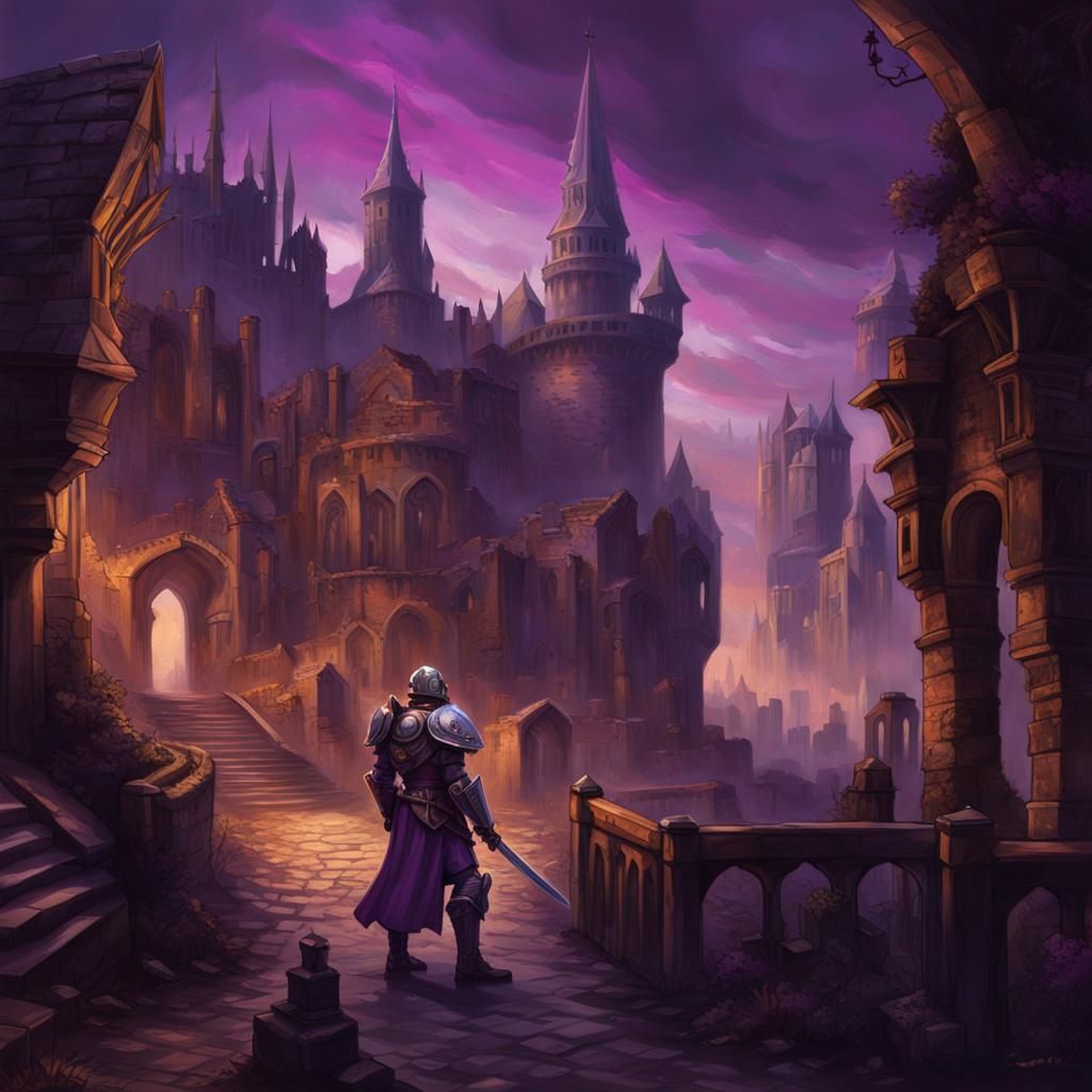 Clockwork Warforged Fighter in Ruined City