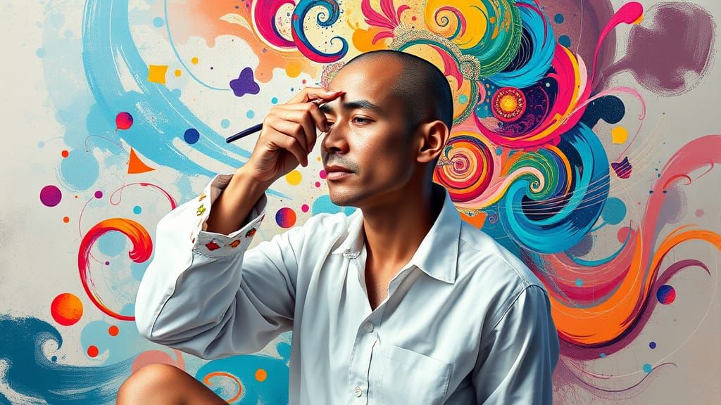 Artist Creates Vibrant Zentangle on Man's Bald Head in Whims...