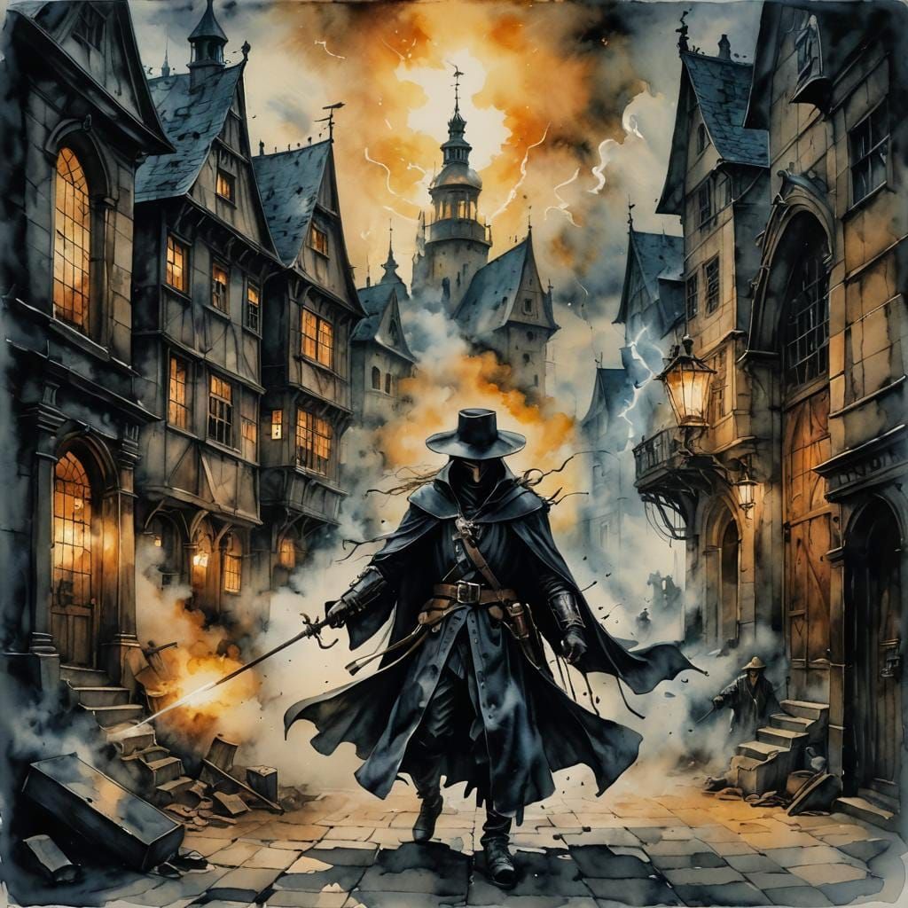Eerie Plague Doctor in Medieval Street Scene