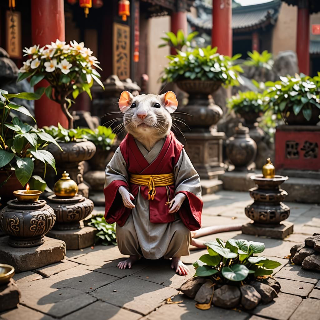 Chinese Rat Monk Seeks Enlightenment in Temple