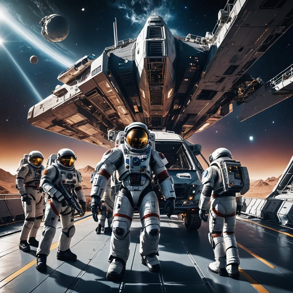 Futuristic Spacecraft with American Space Marines, 8K Photo
