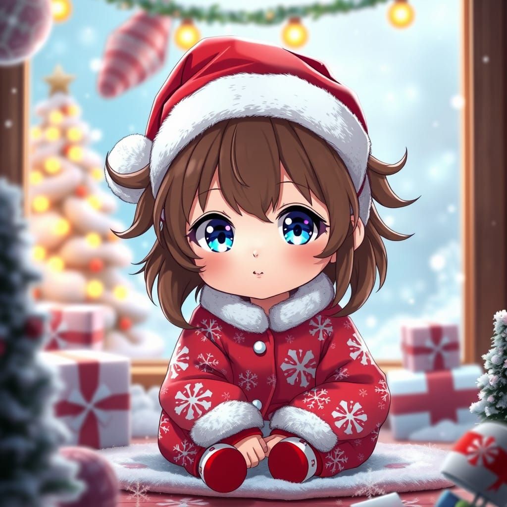 Chibi Christmas Girl in Cozy Winter Wonderland