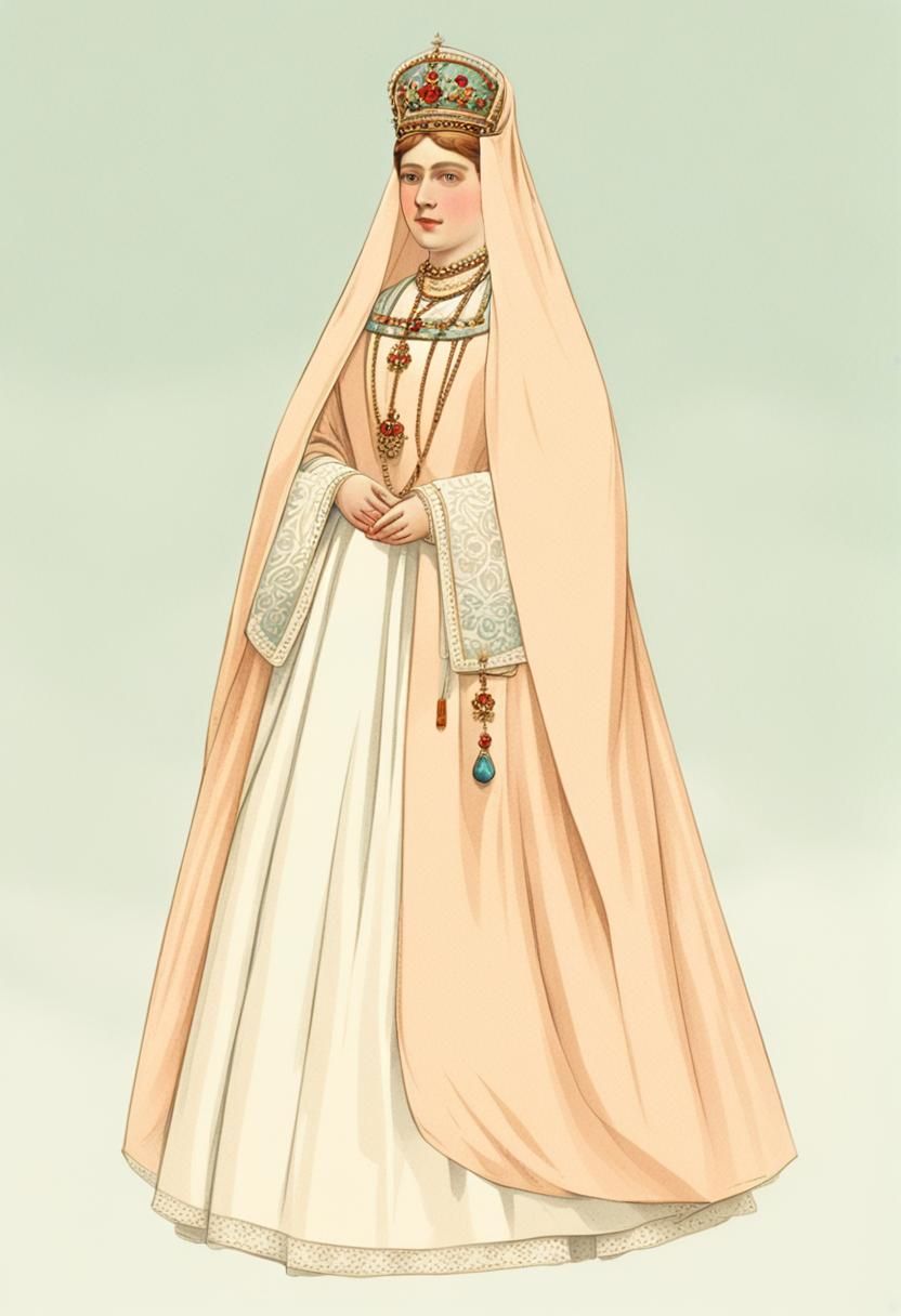 Russian Tsarina in Kokoshnik and Pre-Petrine Dress