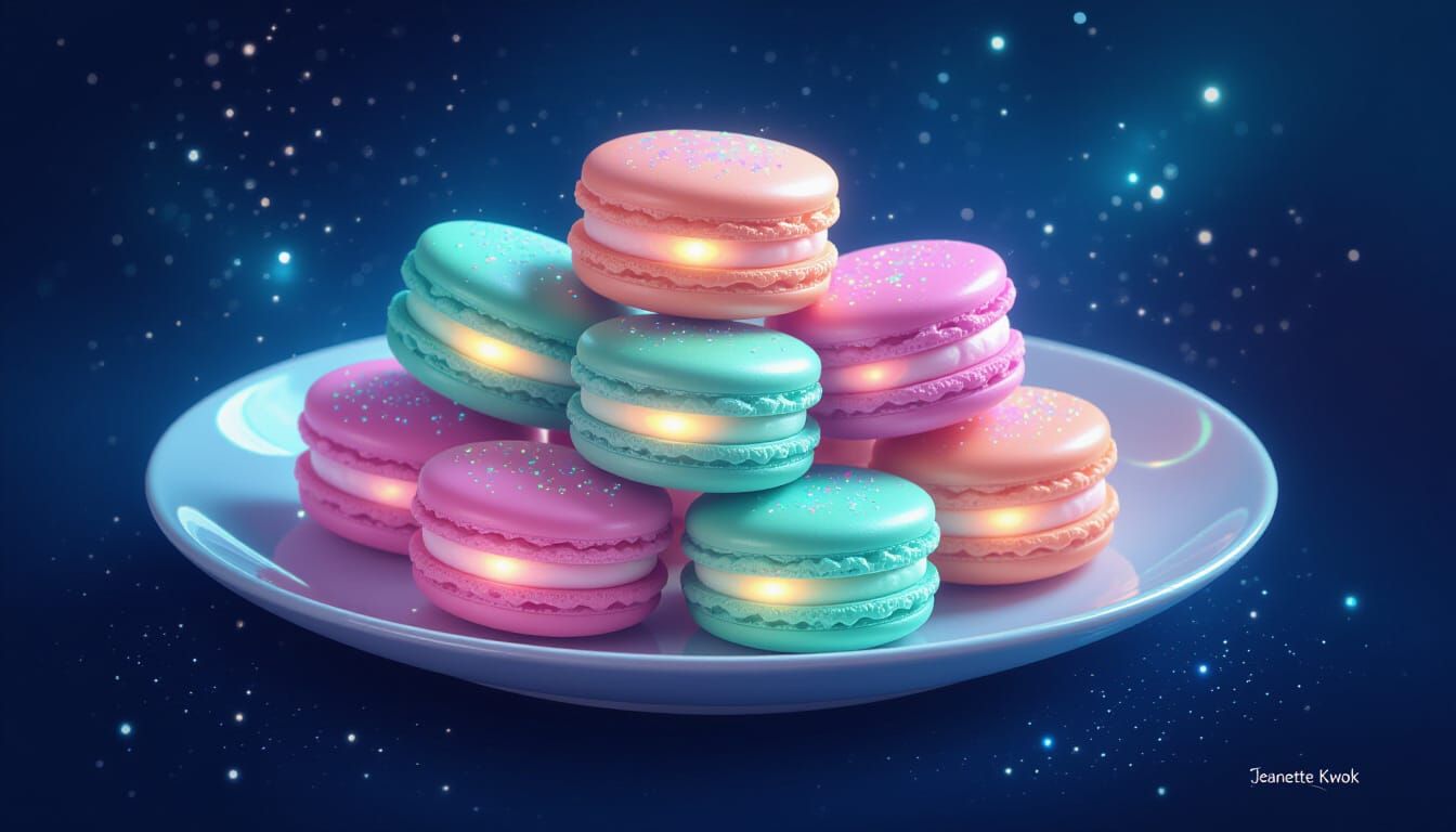 Bioluminescent Macarons Floating in Nebula