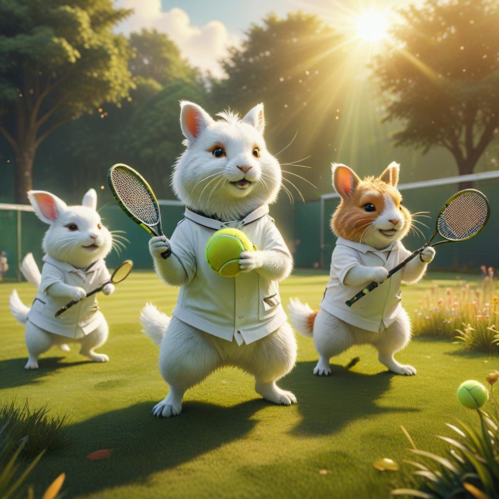 Animals Play Tennis in a Whimsical Digital Painting