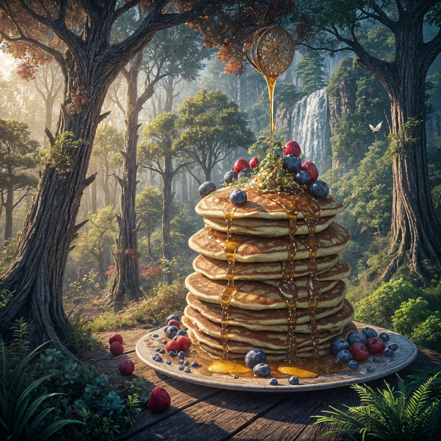 Giant Pancakes Waterfall: Detailed Matte Painting