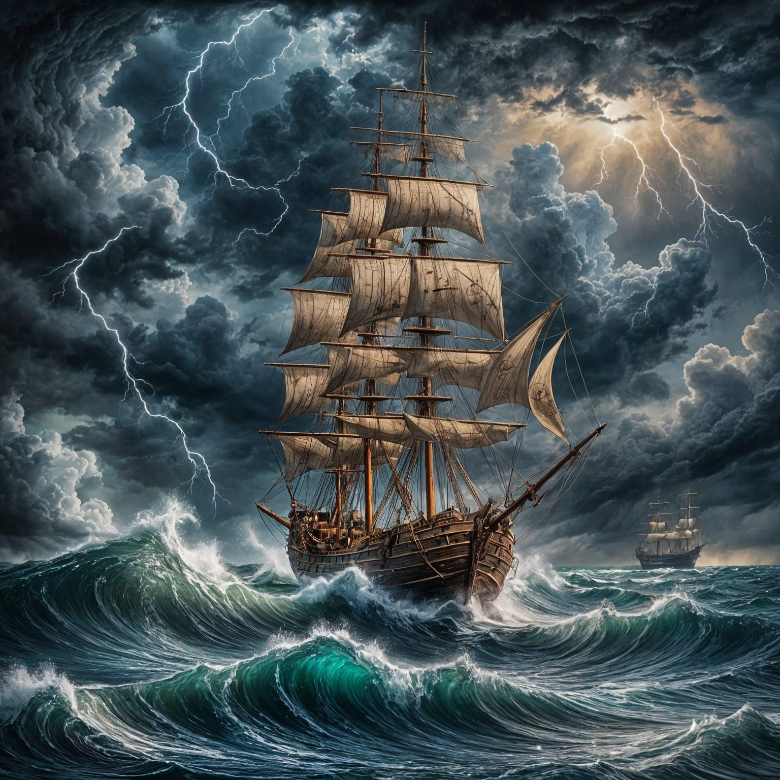 Pirate Ship on Stormy High Seas