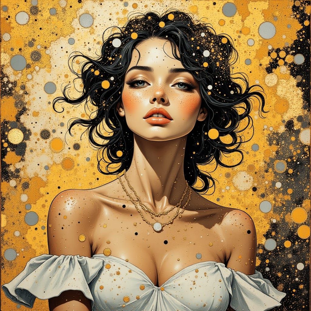 Glittering Confetti Falls Upon a Royal Figure in Psychedelic...