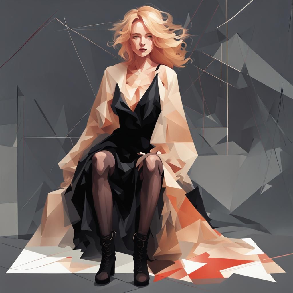 Surreal Woman in Mirrored Labyrinth Digital Painting