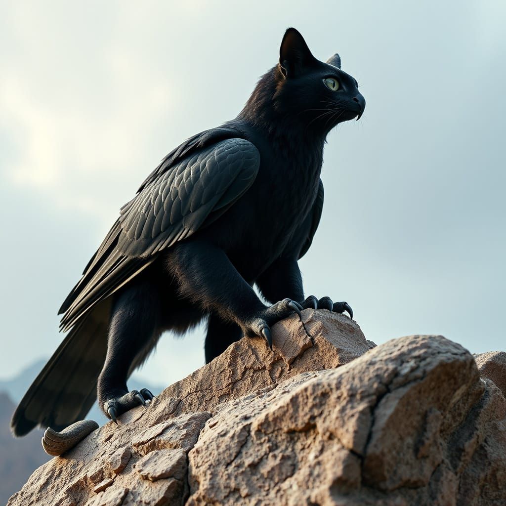 Majestic Feline-Hawk Hybrid Perched on Rock