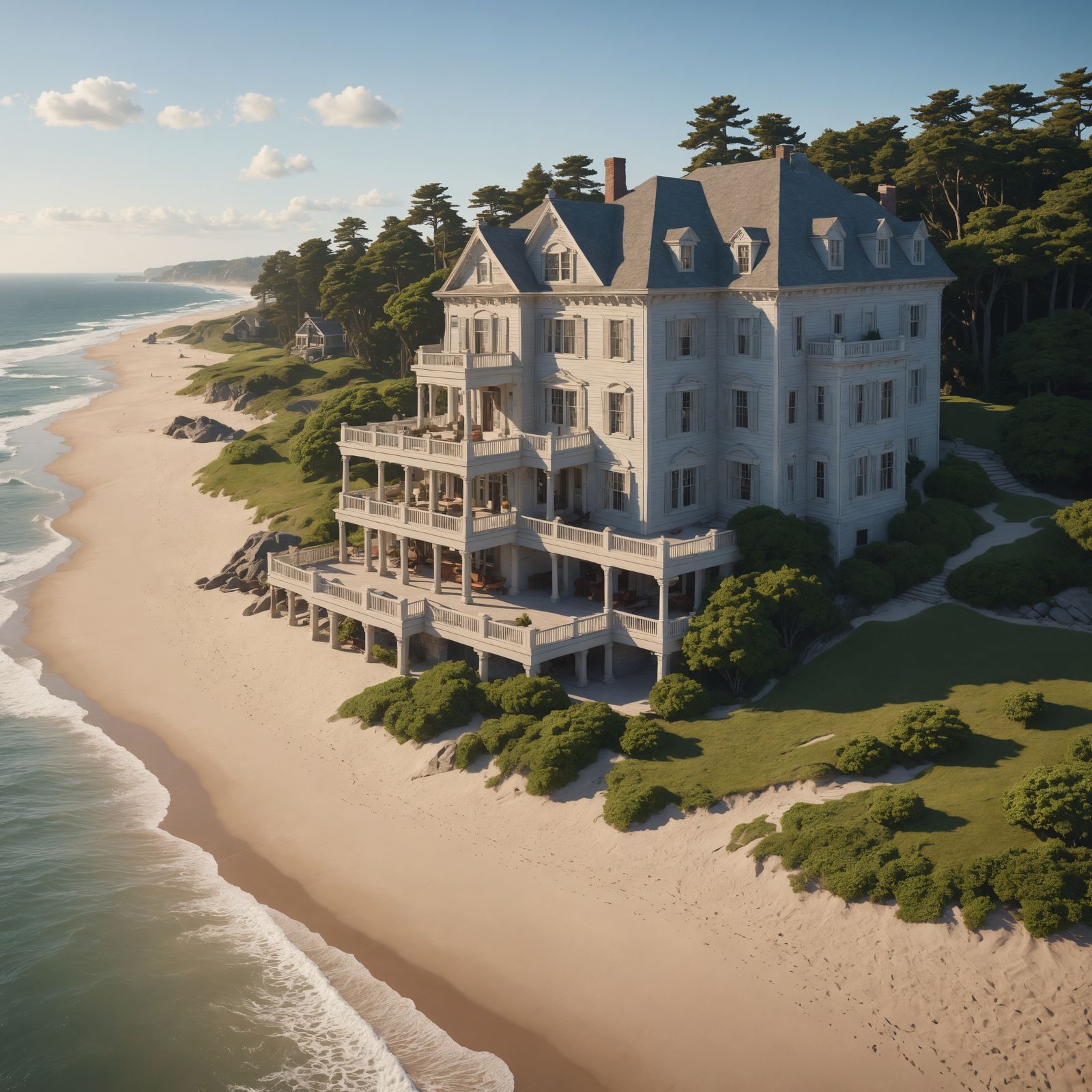 Hyperrealistic Beachfront Mansion in Romantic Style