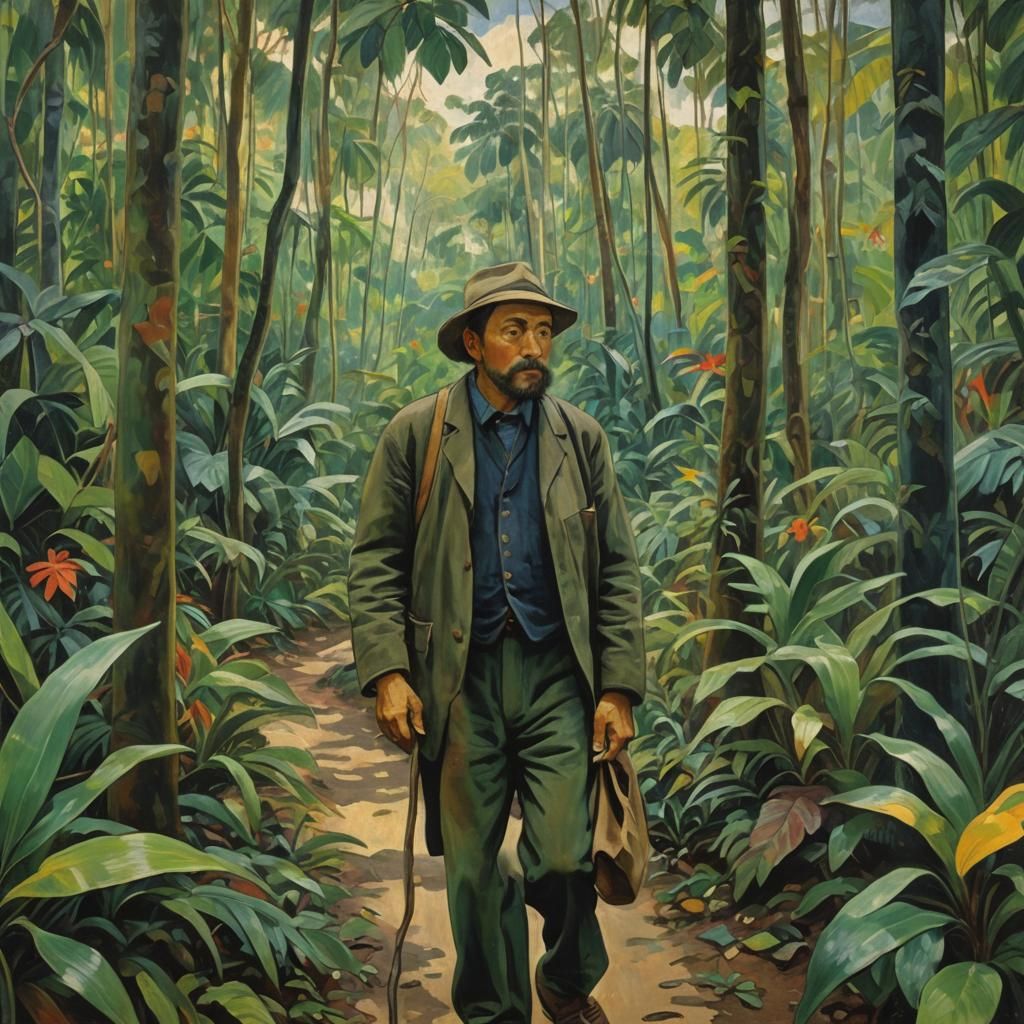 Tropical Forest Walk: Post-Impressionist Style